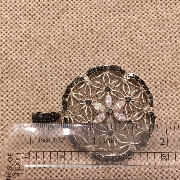 Sterling Silver Floral Pendant Black & Clear CZ’s - Picture 5 of 8